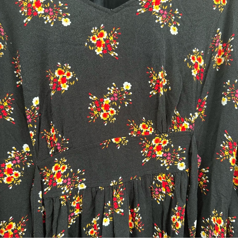ModCloth Black Floral A-Line Dress with Red & Yellow Blossoms - Picture 3 of 6